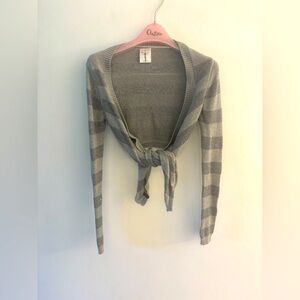 Ivivva by Lululemon knit open cardigan wrap top, Striped Grey w Sparkle, Size 14